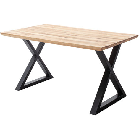 Esstisch 140x90 cm mit Schweizer Kante, X-Gestell, Eiche massiv geölt, PARACATU-06