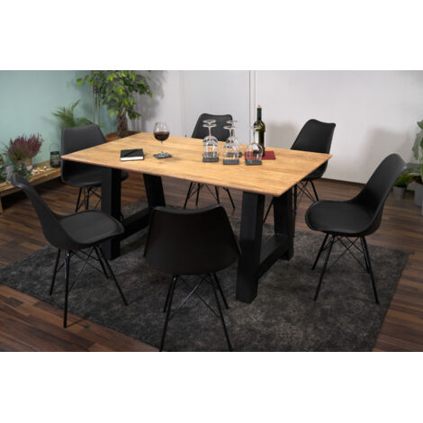 Esstisch 160 x 85 cm Akazie massiv naturfarben Schweizer Kante A-Gestell AMALIE