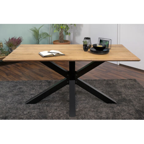 Esstisch 160 x 85 cm Akazie massiv naturfarben Schweizer Kante Spider-Gestell ABBY