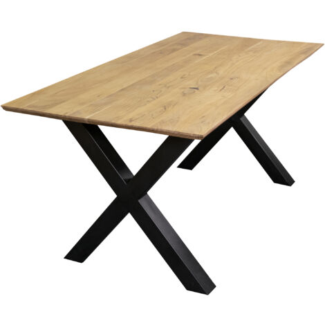 Esstisch 160 x 85 cm Akazie massiv naturfarben Schweizer Kante X-Gestell ANDI