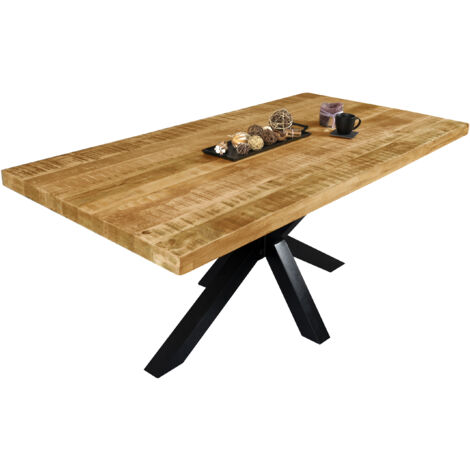 Esstisch 160 x 85 cm Mango rough massiv  gerade Kanten Spider-Gestell Schwarz LIBRO