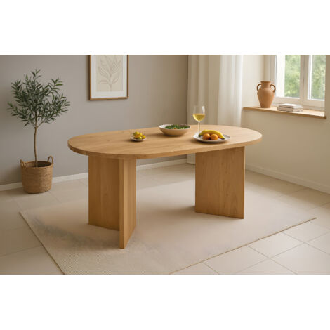 Esstisch 160 x 90 cm Akazienholz Natur gerade Kante oval V-Gestell LAURIE