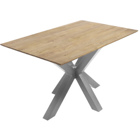 Esstisch 160x85cm Akazie massiv eichenfarben schweizer Kante Spider-Gestell silber DEAN