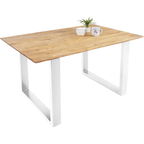 Esstisch 160x85cm Akazie massiv eichenfarben schweizer Kante U-Gestell weiß DEAN