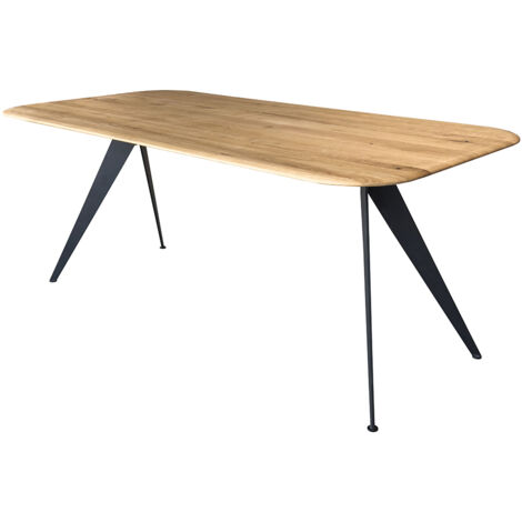 Esstisch 160x90cm mit runder Kante, Wildeiche massiv geölt, Metallfußgestell, TISDALE-69