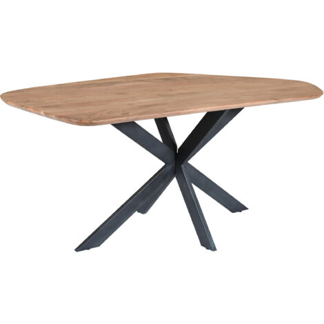Esstisch 178 x 80 x 77 cm Akazie massiv naturfarben Schweizer Kante Spider-Gestell MILA