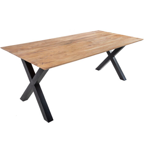 Esstisch 180x90 cm Akazie massiv eichenfarben schweizer Kante X-Gestell schwarz DEAN