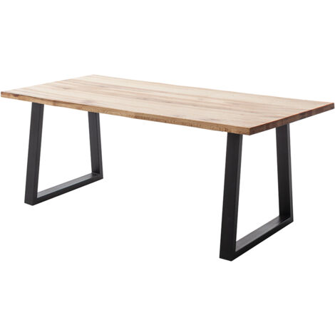 Esstisch 180x90 cm mit Baumkante, Trapez-Gestell, Eiche massiv geölt, PARACATU-06
