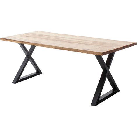 Esstisch 180x90 cm mit Baumkante, X-Gestell, Eiche massiv geölt, PARACATU-06