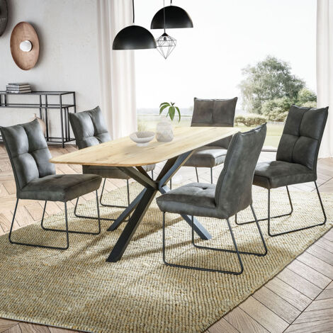 Esstisch 180x90cm mit runder Kante, Wildeiche massiv geölt, Metallfußgestell, TISDALE-69