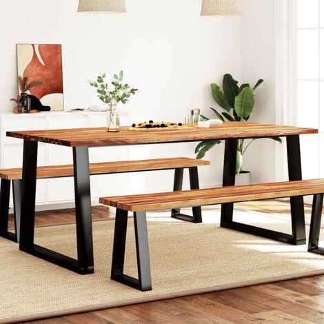 Esstisch 180x90x75 cm aus massivem Akazienholz mit lebendigem Rand