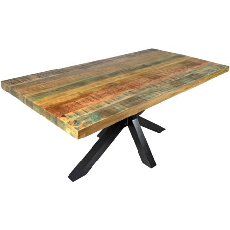 Esstisch 200 x 100 cm Mango massiv vielfarbig gerade Kanten Spider-Gestell Schwarz LIBRO