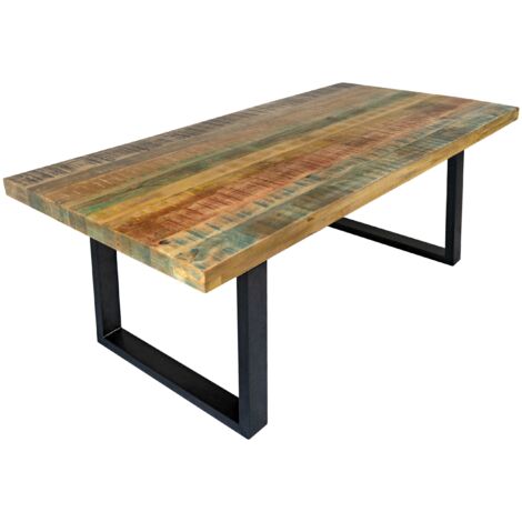 Esstisch 200 x 100 cm Mango massiv vielfarbig gerade Kanten U-Gestell Schwarz LIBRO