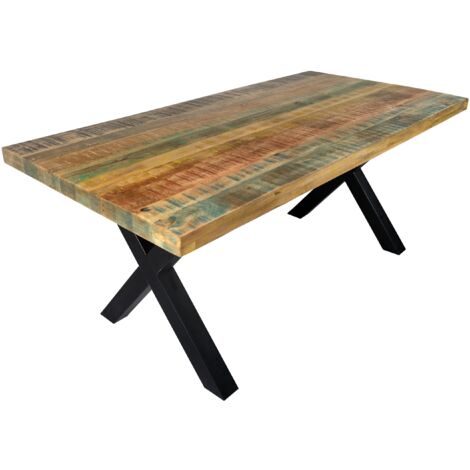 Esstisch 200 x 100 cm Mango massiv vielfarbig gerade Kanten X-Gestell Schwarz LIBRO