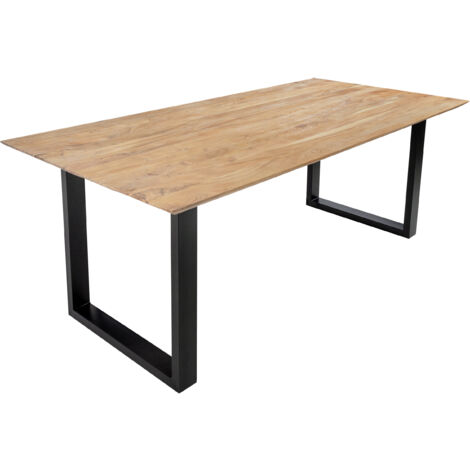 Esstisch 200x100 cm Akazie massiv eichenfarben schweizer Kante U-Gestell schwarz DEAN