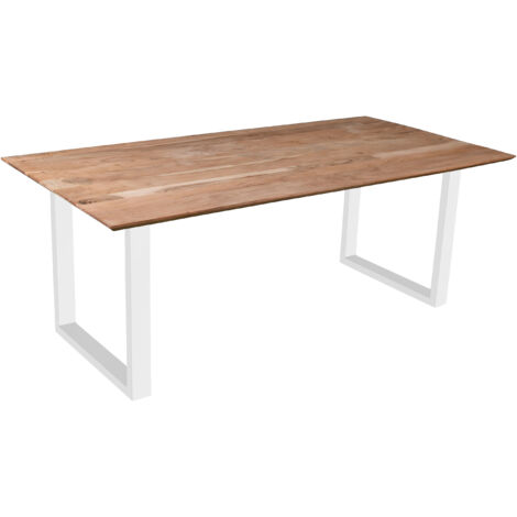 Esstisch 200x100 cm Akazie massiv eichenfarben schweizer Kante U-Gestell weiß DEAN
