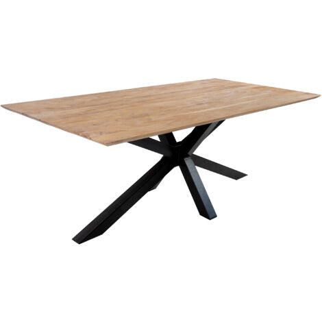 Esstisch 200x100cm Akazie massiv eichenfarben schweizer Kante Spider-Gestell schwarz DEAN