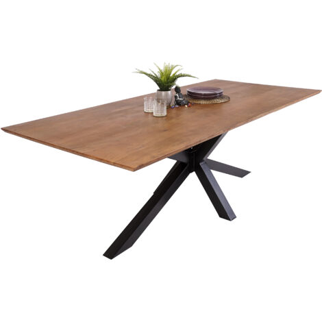 Esstisch 200x100cm Akazie massiv nussbaumfarben schweizer Kante Spider-Gestell ABBY