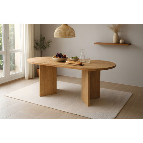 Esstisch 204 x 90 cm Akazienholz Natur gerade Kante oval V-Gestell LAURIE