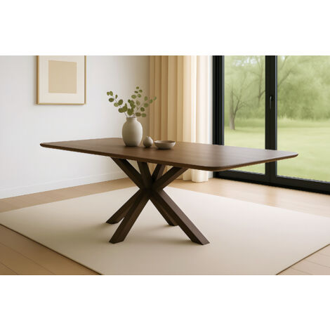 Esstisch 220 x 100 cm Akazie massiv kastanienfarben Schweizer Kante Spider-Gestell Holz kastanie ROBERTO