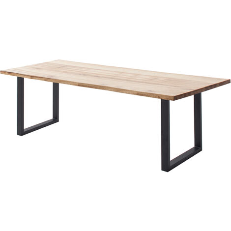 Esstisch 220x100 cm mit Baumkante, U-Gestell, Eiche massiv geölt, PARACATU-06