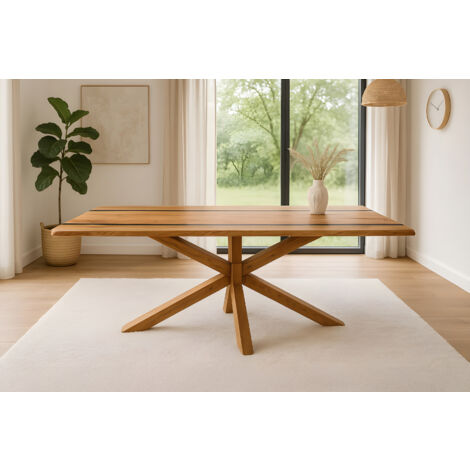 Esstisch 240 x 100 cm Akazie massiv natur mit schwarzen Resin-Adern Spider-Gestell Holz natur PETER