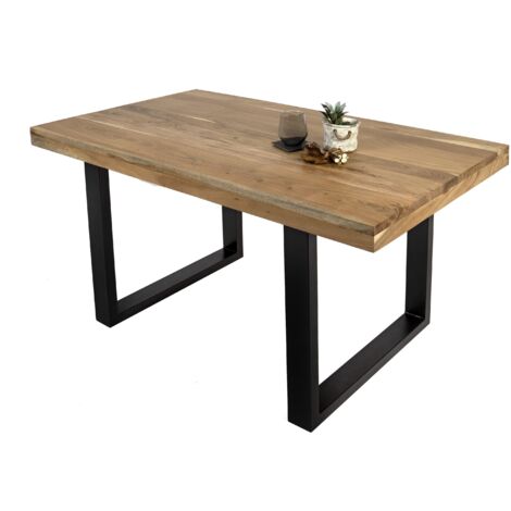 Esstisch Akazie Natur 120 x 80 cm massiv gerade Tischkanten U-Gestell schwarz RIO
