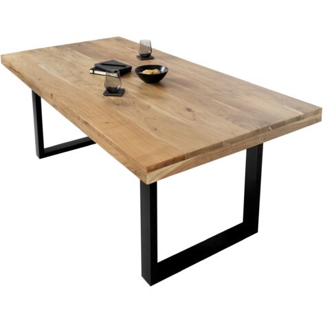 Esstisch Akazie Natur 240 x 100 cm massiv gerade Tischkanten U-Gestell schwarz RIO