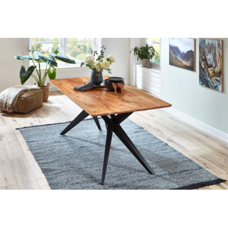 Esstisch Akazie Natur massiv schwarz 220 x 100 cm Schweizer Kante HEIDI