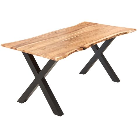 Esstisch Akazie naturfarben 140 x 80 cm X-Gestell schwarz YVONNE