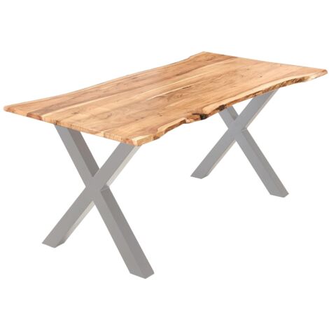 Esstisch Akazie naturfarben 160 x 85 cm X-Gestell silber YVONNE