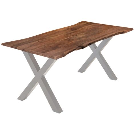 Esstisch Akazie nussbaumfarben 260 x 100 cm X-Gestell silber YVONNE