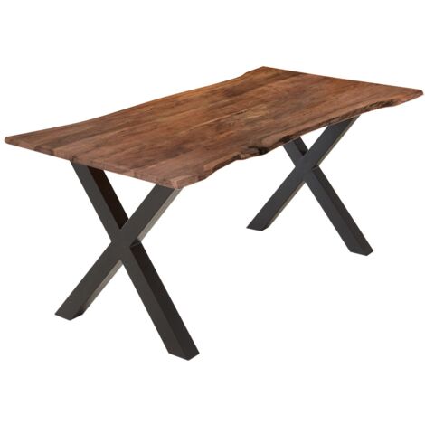 Esstisch Akazie nussbaumfarben 300 x 100 cm X-Gestell schwarz YVONNE
