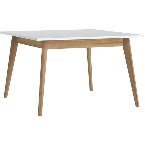 Esstisch ausziehbar 120-160 cm PLYMOUTH-129 in weiß mit Eiche Nb., B/H/T ca. 120/76/120 cm