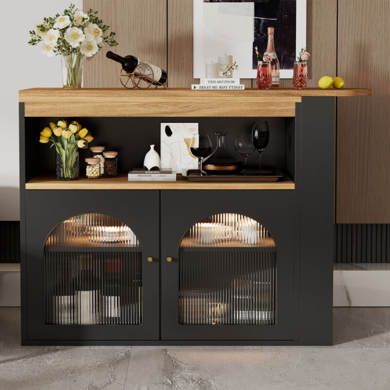 Stilvora Esstisch Ausziehbar Mit 3 Ablagen, Led Und 360° Drehbar, Für Esszimmer, Aus Mdf, 138-193x39x105 Cm, Schwarz