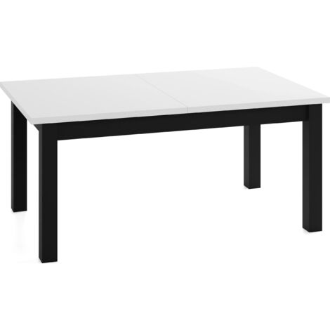Esstisch Ausziehbar Rechteckig – Platzsparend, Verlängerbar 140 × 80 cm bis 180 cm – Schwarze Holzbeine – Hergestellt in EU – Weiß