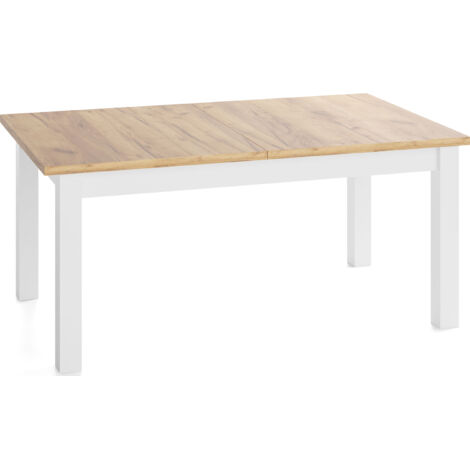 Esstisch Ausziehbar Rechteckig – Platzsparend, Verlängerbar 140 × 80 cm bis 180 cm – Weiße Holzbeine – Hergestellt in EU – Eiche Braun