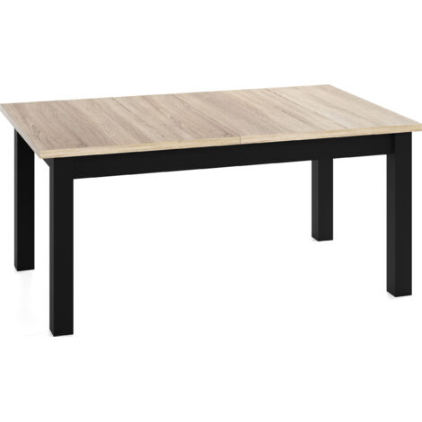 Esstisch Ausziehbar Rechteckig XXL Groß – Platzsparend, Verlängerbar 160 × 90 cm bis 240 cm – Schwarze Holzbeine – Hergestellt in EU – Eiche Sonoma Hellbraun