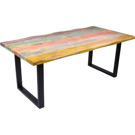 Esstisch Baumkante 160 x 85 cm Mango massiv Bunt U-Gestell Schwarz LIBRO
