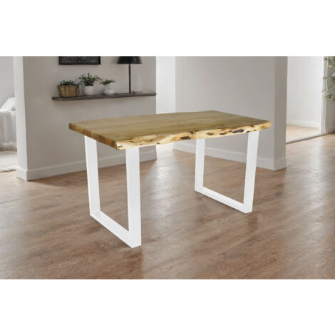 Esstisch Baumkante Akazie massiv eichenfarben 140 x 80 U-Gestell weiß CALI