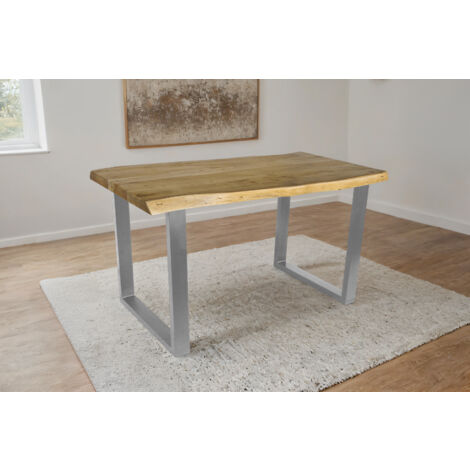 Esstisch Baumkante Akazie massiv eichenfarben 160 x 85 U-Gestell silber CALI
