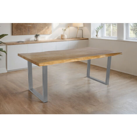 Esstisch Baumkante Akazie massiv eichenfarben 240 x 100 U-Gestell silber CALI