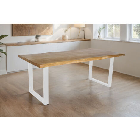 Esstisch Baumkante Akazie massiv eichenfarben 240 x 100 U-Gestell weiß CALI