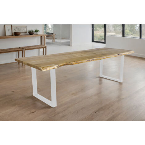 Esstisch Baumkante Akazie massiv eichenfarben 260 x 100 U-Gestell weiß CALI