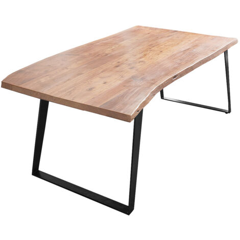 Esstisch Baumkante Akazie natur 140x80 schwarz schräges U-Gestell HAVANNA