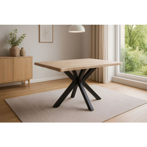 Esstisch Baumkante Akazie naturfarben 140 x 80 cm Spider-Gestell schwarz HARLEY