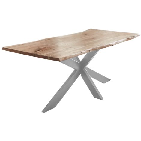 Esstisch Baumkante Akazie naturfarben 140 x 80 cm Spider-Gestell silber TABEA