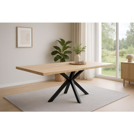 Esstisch Baumkante Akazie naturfarben 180 x 90 cm Spider-Gestell schwarz HARLEY