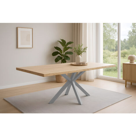 Esstisch Baumkante Akazie naturfarben 200 x 100 cm Spider-Gestell silber HARLEY