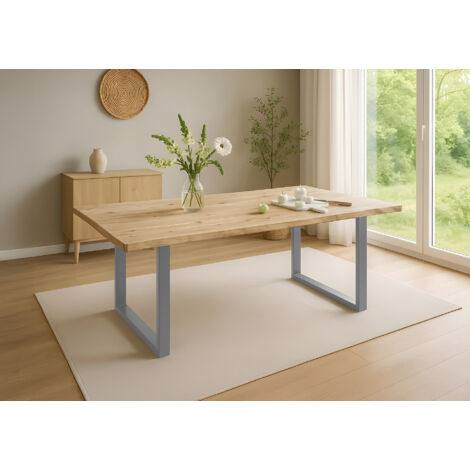 Esstisch Baumkante Akazie naturfarben 200 x 100 cm U-Gestell silber HARLEY